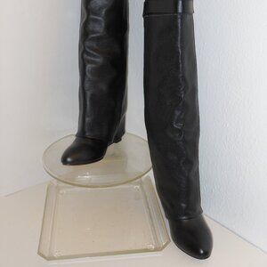 NUCOLLECTIONS BLACK LEATHER KNEE HIGH SKIRT BOOTS SIZE 9 MEDIUM